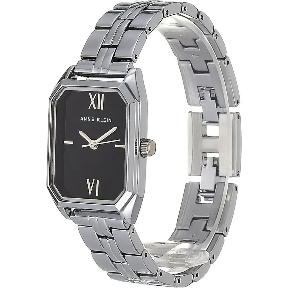 Women's Silver Black Stainless Steel Water Resistant Bracelet Adjustable Watch